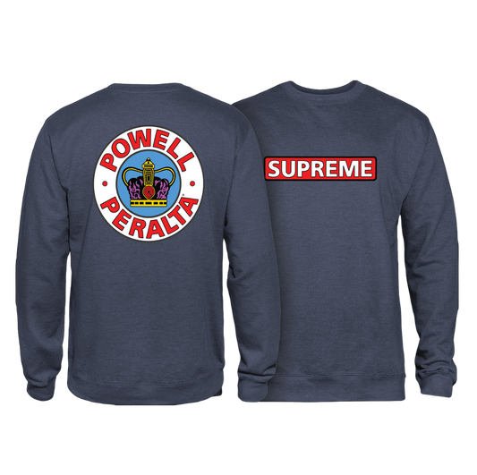 Powell Peralta Supreme Midweight Crewneck Sweatshirt - Navy Heather