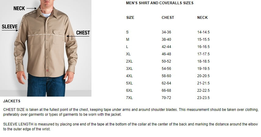 Dickies eisenhower jacket size fashion chart