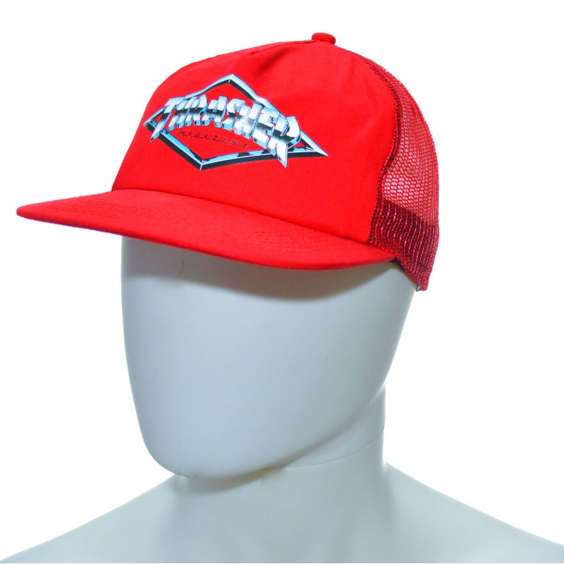 Boné Thrasher Diamond Emblem Trucker - Vermelho