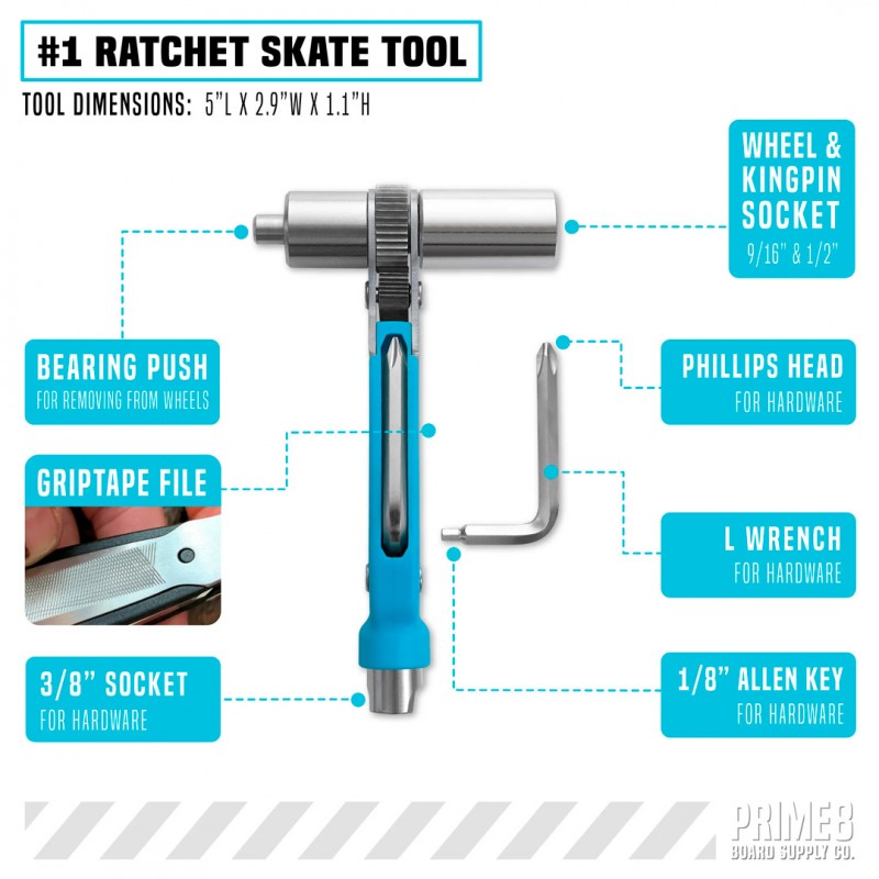 Prime8 Ratchet Sky Blue Skateboard Wrench