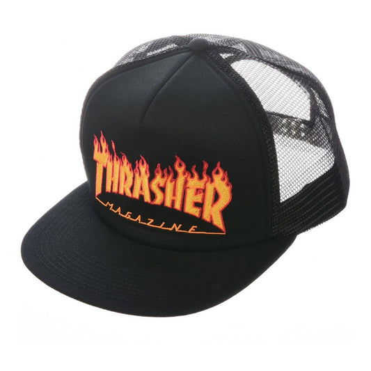 Thrasher Flame Logo Mesh Cap Black