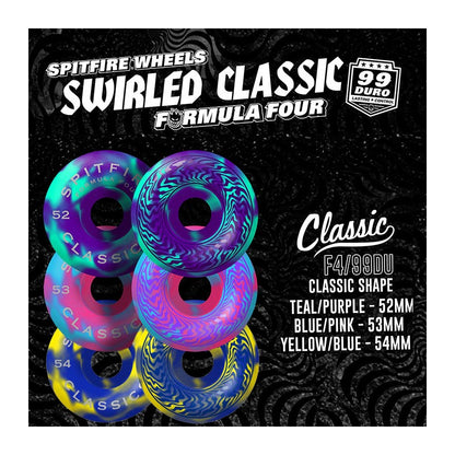 Spitfire Formula Four Swirled Classic Teal Purple 52mm 99DU Wheels