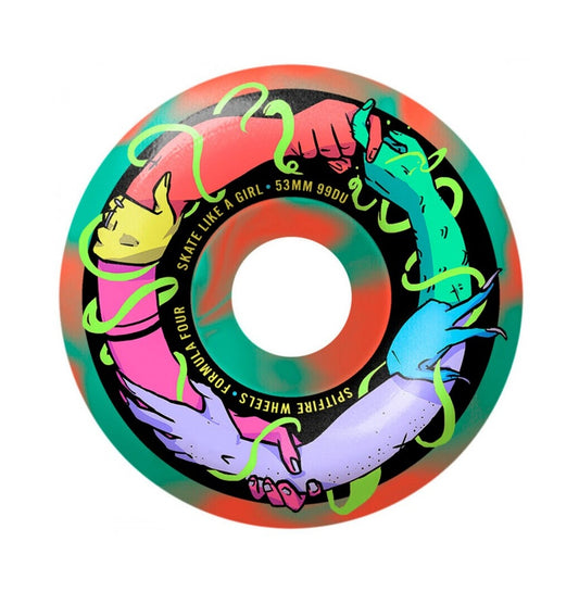 Spitfire X Skate Like A Girl Formula Four Classic Teal Coral 53mm 99Du Wheels