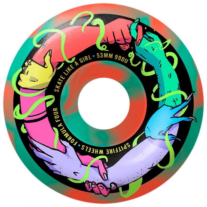 Spitfire X Skate Like A Girl Formula Four Classic Teal Coral 53mm 99Du Wheels