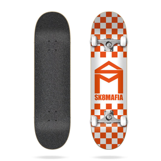 Sk8Mafia House Logo Checker Orange Complete Skateboard 8.0"