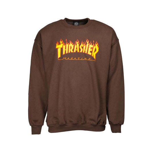 Sweat Crew Thrasher Flame Logo Brown