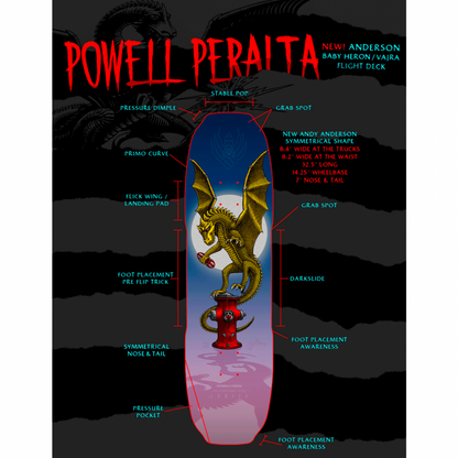 Powell Peralta Flight Andy Anderson Baby Heron (Vajra) Skateboard Deck 8.4"