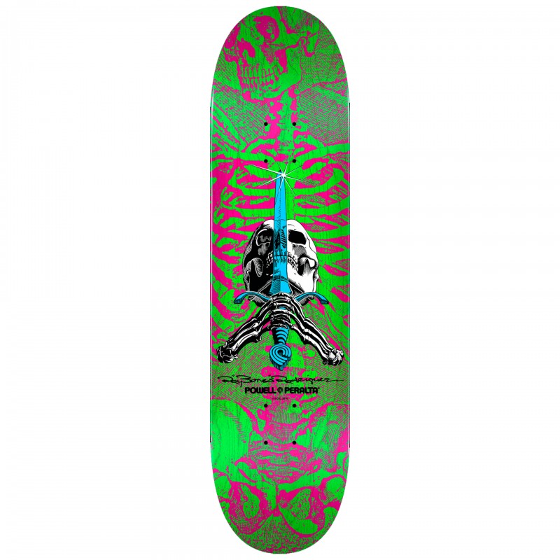 Powell Peralta Skull and Sword Pink Green Skateboard Deck 8.0"