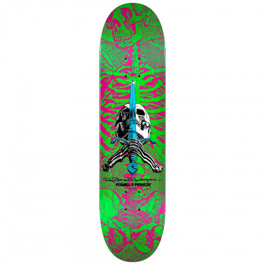 Powell Peralta Skull and Sword Pink Green Skateboard Deck 8.0"